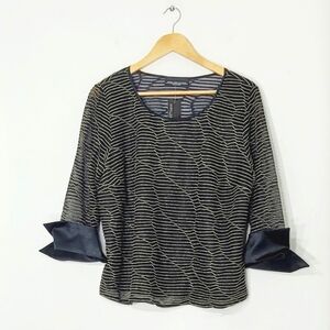 Sport Collection NEW Black Gold Strapes Sheer Sleeve Lined Plus Sz XL Petite NWT